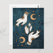 Carte Postale Lune d'or phase cristaux henné tatouage mains bleu (Devant / Derrière)