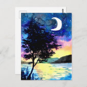 Carte Postale Lune et étoiles au-dessus du lac (Devant / Derrière)