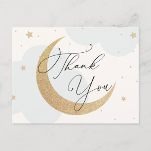 Carte Postale Lune et étoiles Baby shower bleu Merci
