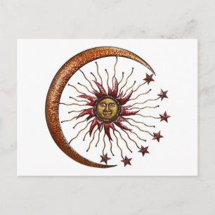 CARTE POSTALE LUNE ET ÉTOILES DE SOLEIL CÉLESTIEL ABSTRAIT