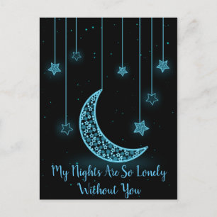 Carte Postale Lune et étoiles du Croissant Bleu et Noir si solit