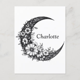 Carte Postale Lune et fleurs Art avec nom personnalisable