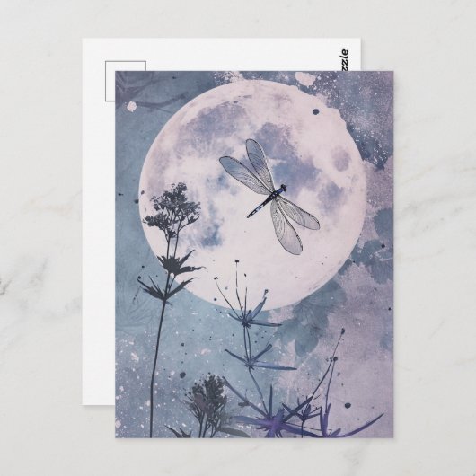 Carte Postale Lune et libellules (Devant / Derrière)