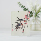 Carte postale Lune, hirondelles et fleurs de pêche (Debout devant)