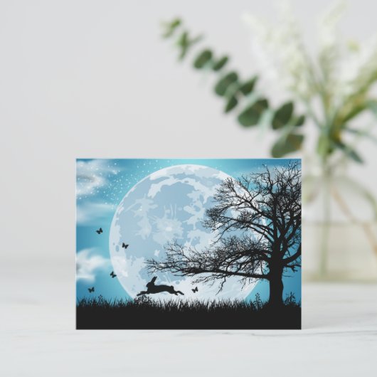 Carte Postale Lune mystique avec silhouette de lapin (Debout devant)
