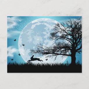 Carte Postale Lune mystique avec silhouette de lapin