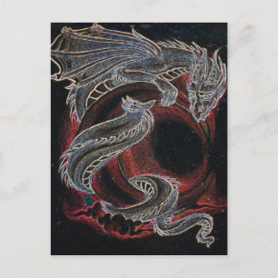 Carte Postale Lune rouge dragon blanc