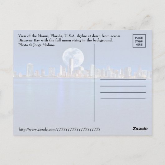 CARTE POSTALE LUNE SUR MIAMI. (Dos)