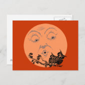 Carte Postale Lune Vintage Halloween Hiboux (Devant / Derrière)