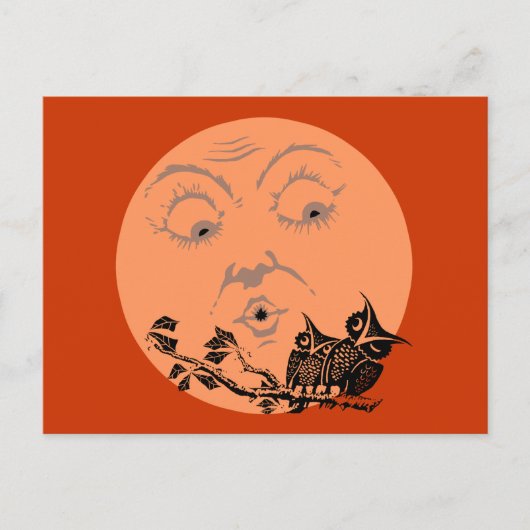 Carte Postale Lune Vintage Halloween Hiboux (Devant)