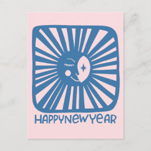 Carte Postale Lune vive joyeuse HEUREUSE NOUVELLE ANNÉE Personna