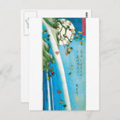 Carte Postale Lune vue par le feuille et la cascade d'érable (Devant / Derrière)