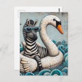 Carte Postale Lunettes de soleil bleu zèbre Cool sur un cygne fl (Devant / Derrière)