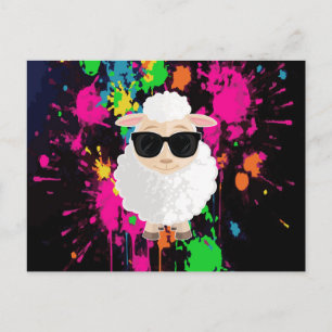 Carte Postale Lunettes de soleil Cool Sheep Néon Splatter Mignon