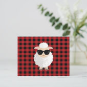 Carte Postale Lunettes de soleil Cool Sheep Rouge Gingham Mignon (Debout devant)