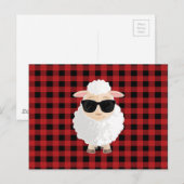 Carte Postale Lunettes de soleil Cool Sheep Rouge Gingham Mignon (Devant / Derrière)