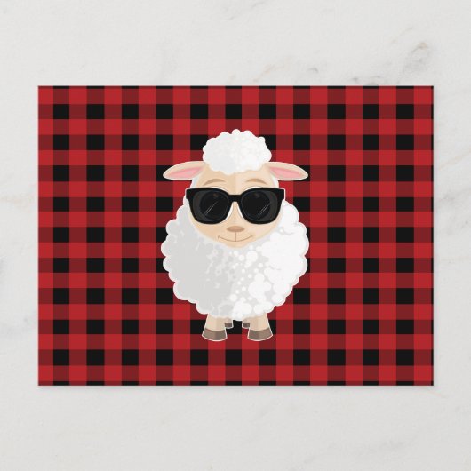 Carte Postale Lunettes de soleil Cool Sheep Rouge Gingham Mignon (Devant)