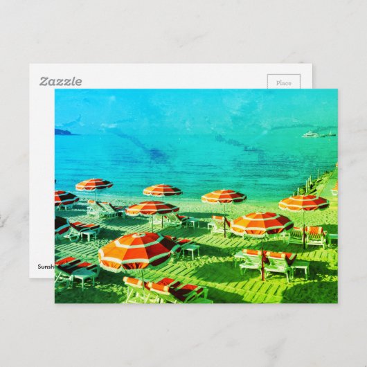 Carte Postale Lunettes de soleil sur la plage en France (Devant / Derrière)