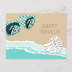 Carte Postale Lunettes de soleil turquoise à pois Voyages heureu