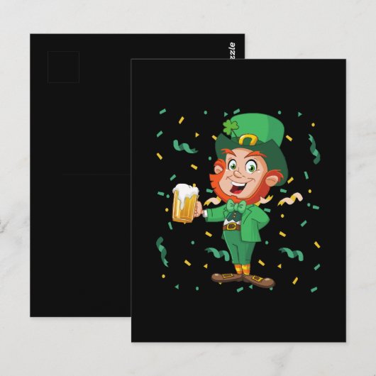 Carte Postale Lutin buvant de la bière à la Saint-Patrick (Devant / Derrière)