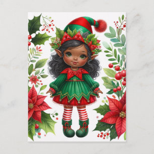 Carte Postale Lutin de Noël à peau foncée pour les fêtes
