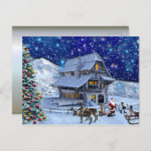 Carte Postale Lutin de Rudolph avec traîneau de Père Noël (Devant / Derrière)