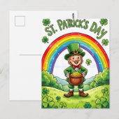 Carte Postale Lutin Gnome Fête de la Saint-Patrick Trèfle (Devant / Derrière)