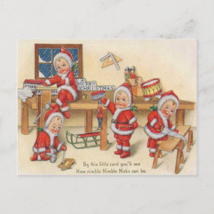 Carte Postale Lutins fabriquant des jouets