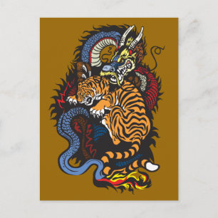 Carte Postale lutte dragon et tigre