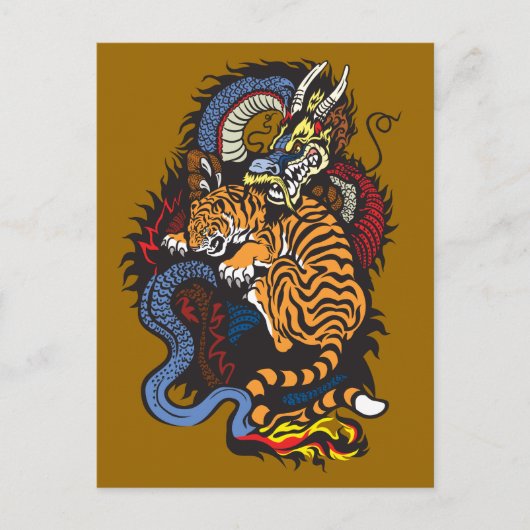 Carte Postale lutte dragon et tigre (Devant)