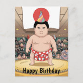 Carte Postale Lutteur de sumo en dohyo drapeau japonais (Devant)