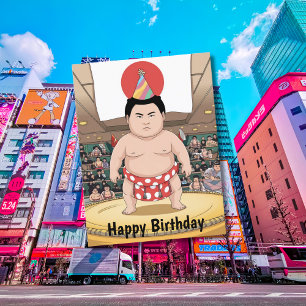 Carte Postale lutteur de sumo en dohyo drapeau japonais