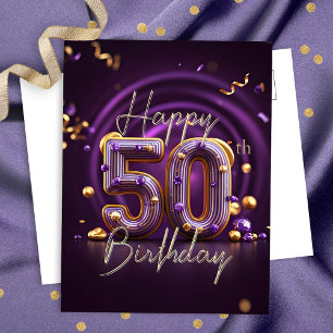 Carte Postale Luxueux Glamour Violet et Or 50e Anniversaire