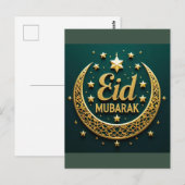 Carte Postale Luxueux Or Vert Eid Mubarak (Devant / Derrière)