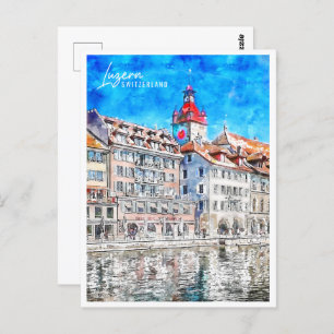 Carte Postale Luzern Suisse Travel Place Aquarelle