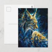 Carte Postale lynx bobcat baigné de lumière néon jaune bleu (Devant / Derrière)