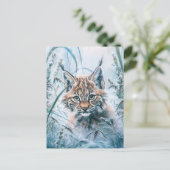 Carte Postale Lynx peu commun dans la forêt enneigée (Debout devant)