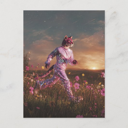 Carte Postale Lynx roux dans un costume rose (Devant)