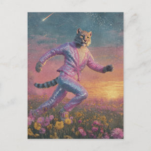 Carte Postale Lynx roux dans un costume rose brillant