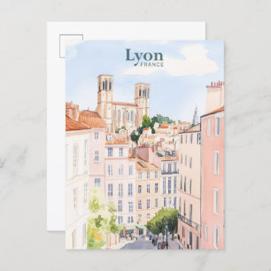 Carte Postale Lyon France Gouache Illustration Voyage