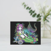 Carte postale "Lyra" Tropical Rainbow Mermaid Art (Debout devant)