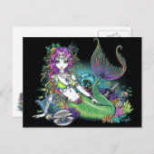 Carte postale "Lyra" Tropical Rainbow Mermaid Art (Devant / Derrière)
