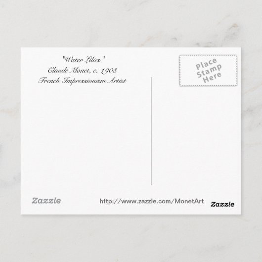 Carte Postale Lys d'eau Claude Monet (Dos)
