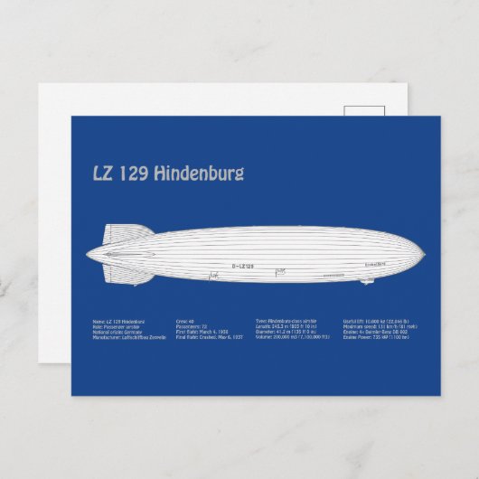 Carte Postale LZ 129 Hindenburg - Plan directeur des avions ABD (Devant / Derrière)