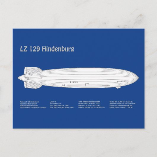 Carte Postale LZ 129 Hindenburg - Plan directeur des avions ABD (Devant)