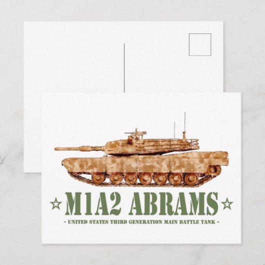 Carte Postale M1A2 Abrams US MBT Tank Desert Storm Vétérinaire (Devant / Derrière)