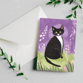 Carte Postale M. Chonk | Aquarelle violette Tuxedo Cat