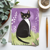 Carte Postale M. Chonk | Aquarelle violette Tuxedo Cat