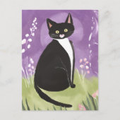 Carte Postale M. Chonk | Aquarelle violette Tuxedo Cat (Devant)