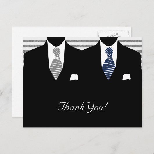 Carte Postale M. et M. Suit et Cravate (bleu / gris) Merci (Devant / Derrière)